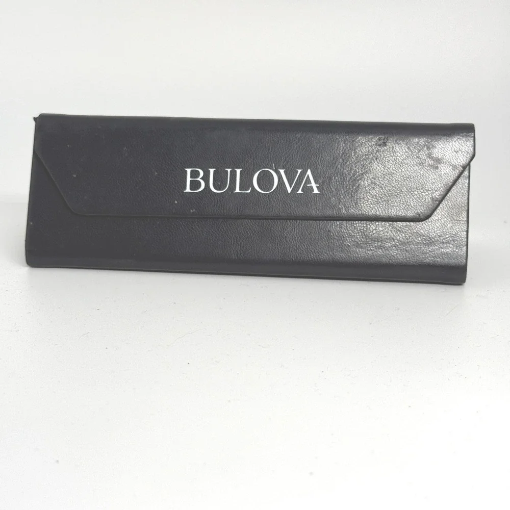 Bulova Black‎ Faux Leather Folding Eyeglasses Sunglasses Case Logo Print 2